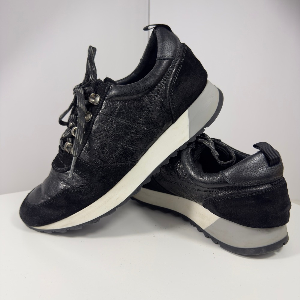 Kanna Mixed Media Black Leather Suede D-Ring Sneakers Women's Size 39EU 8.5US